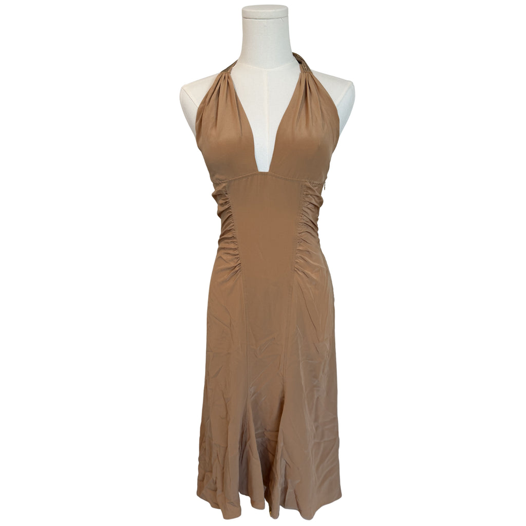 Versace 2003 Brown Crystal Halter Dress