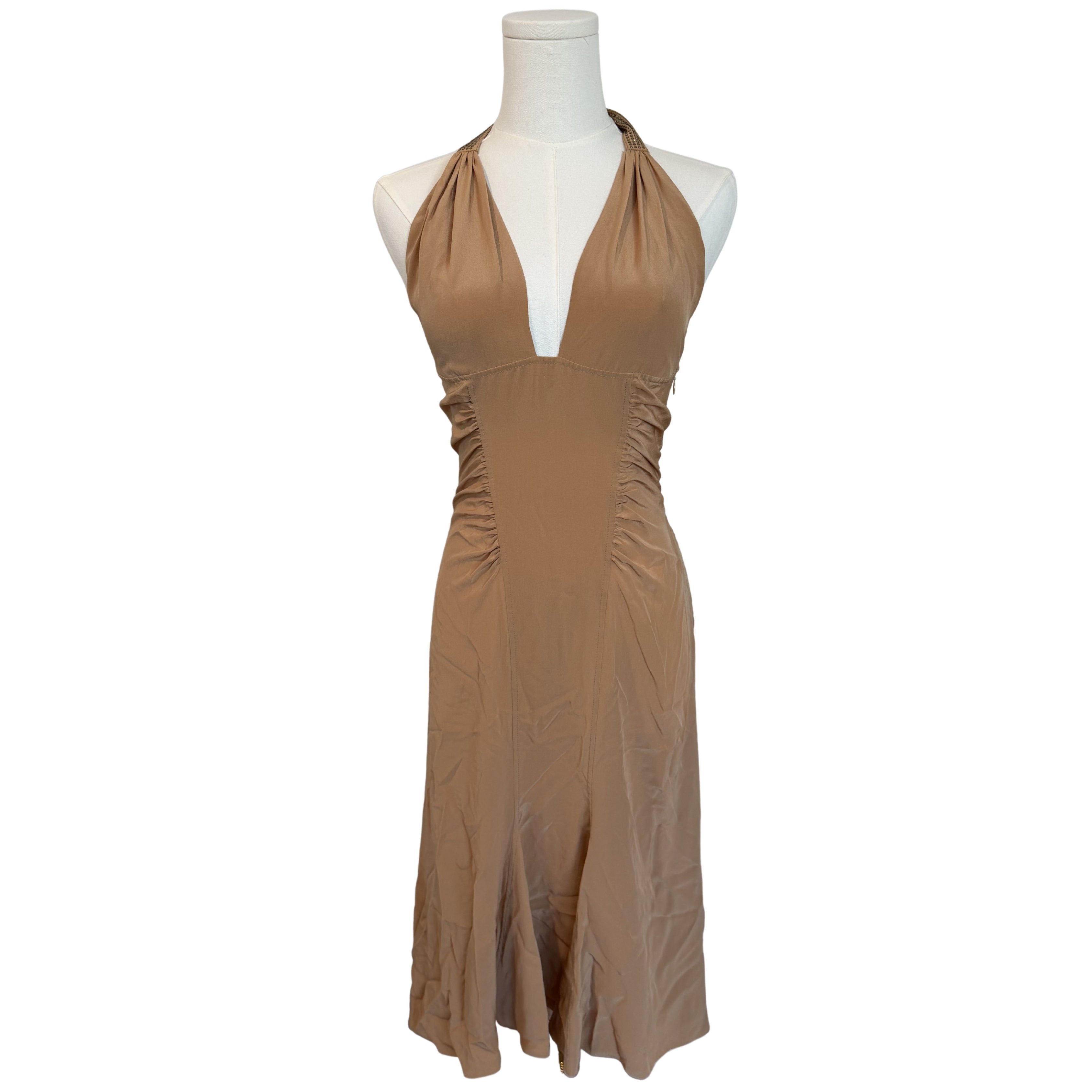 Versace 2003 Brown Crystal Halter Dress
