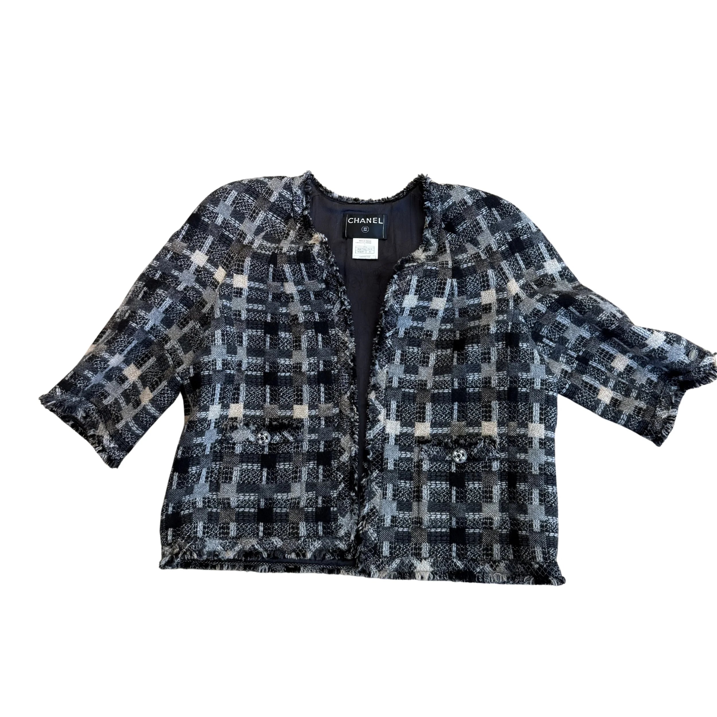 Chanel 3/4 Length Sleeve Tweed Jacket