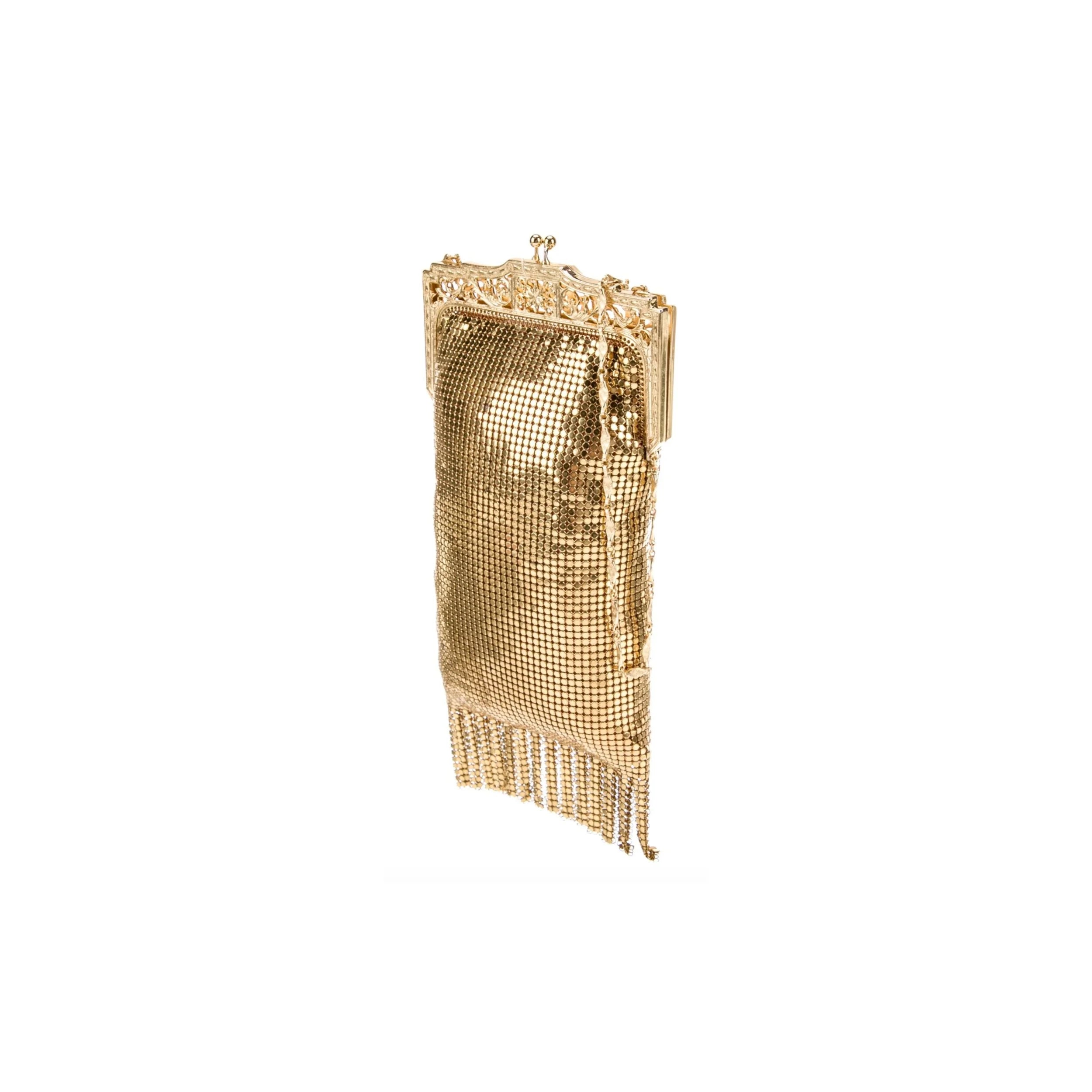 Whiting and Davis Gold Metal Minaudière Vintage Bag