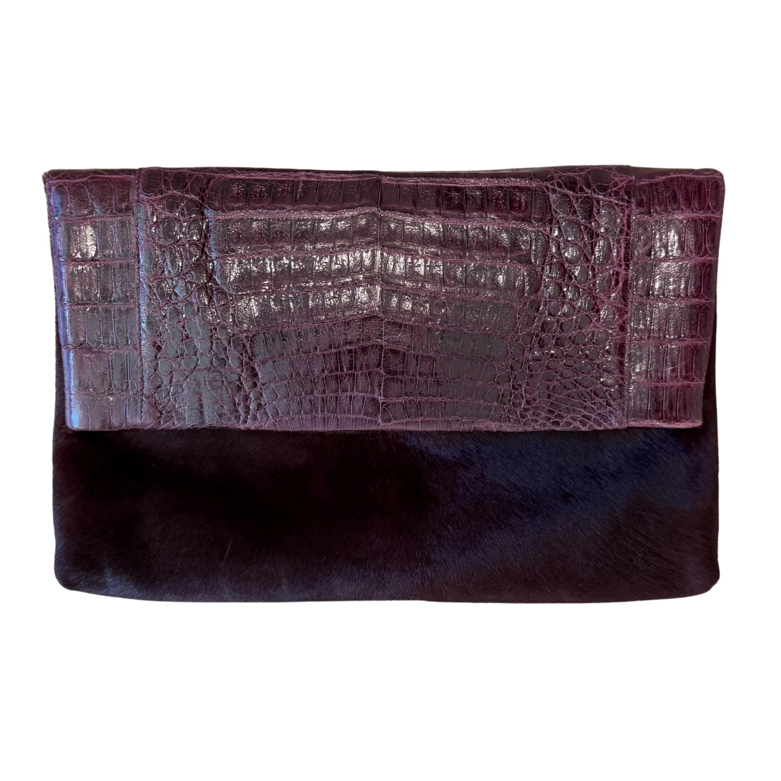 Nancy Gonzalez Croc and Calf Hair Burgundy Clutch