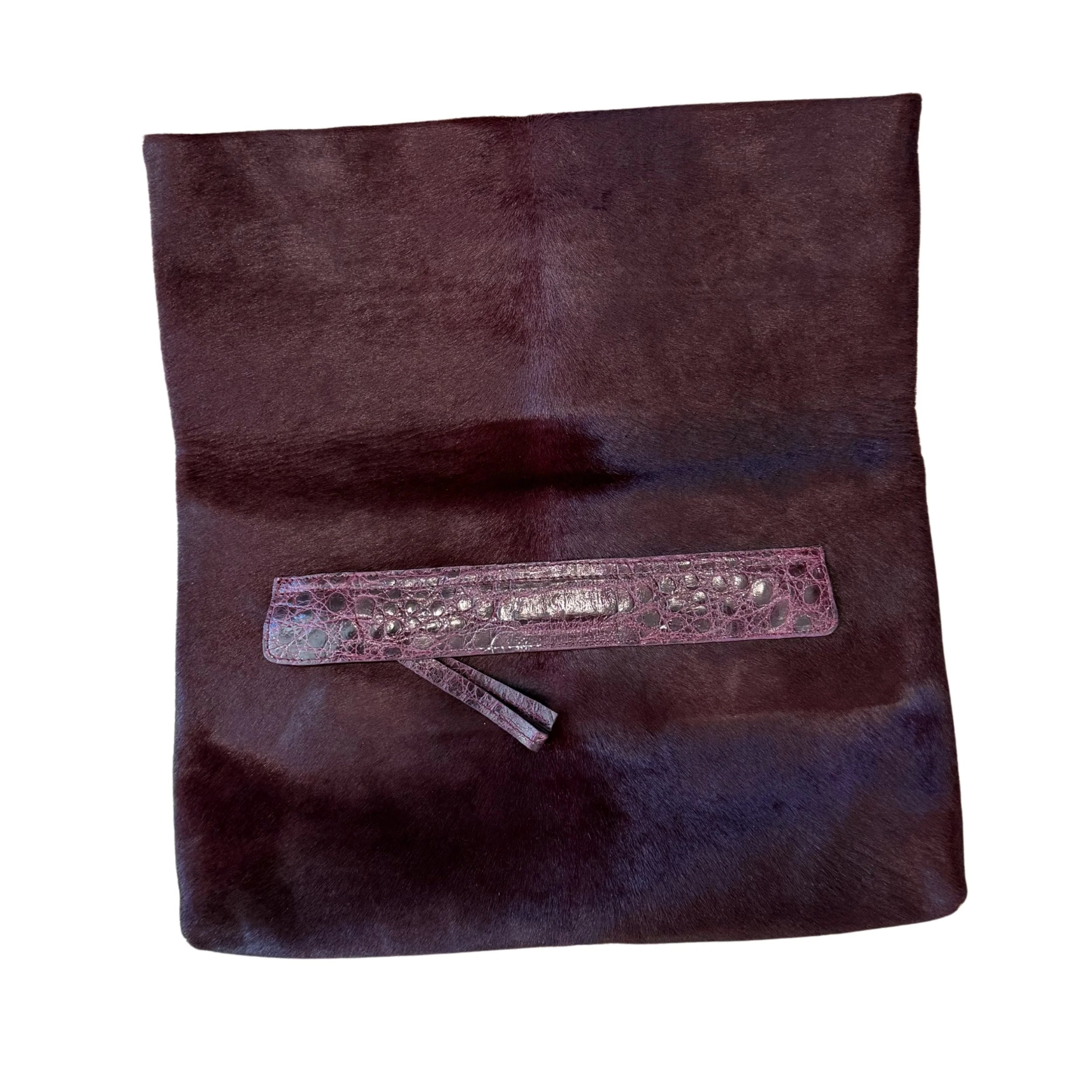 Nancy Gonzalez Croc and Calf Hair Burgundy Clutch