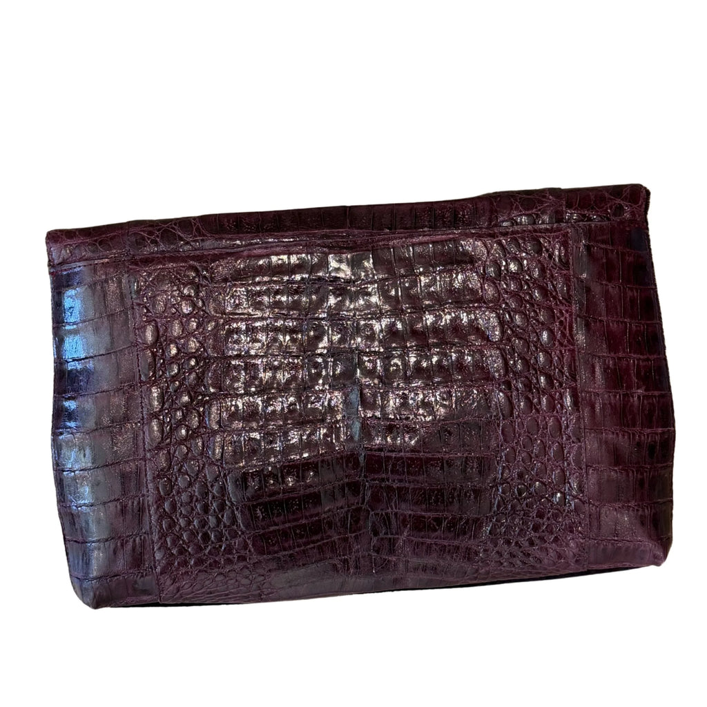 Nancy Gonzalez Croc and Calf Hair Burgundy Clutch