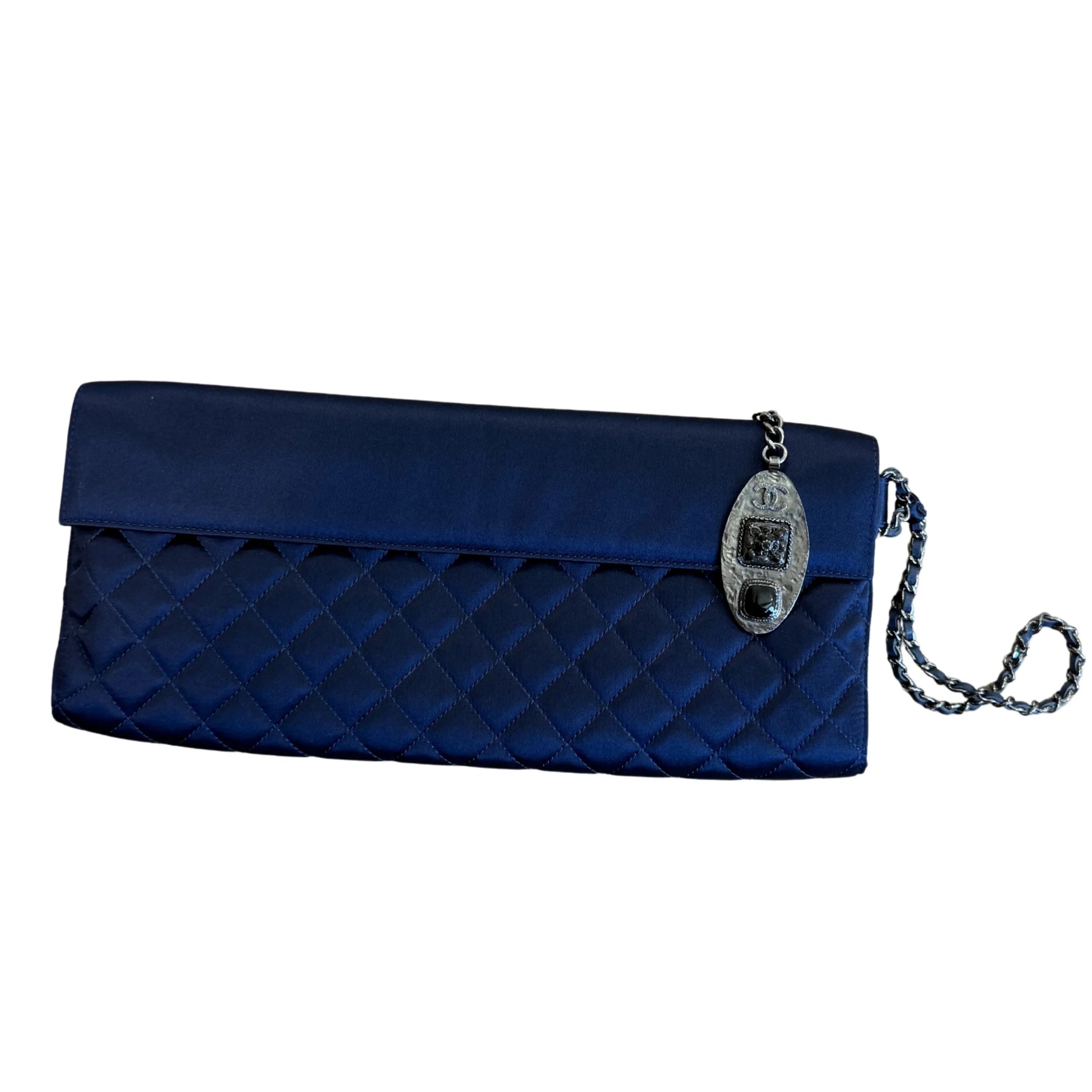Rare Navy Satin Chanel Clutch