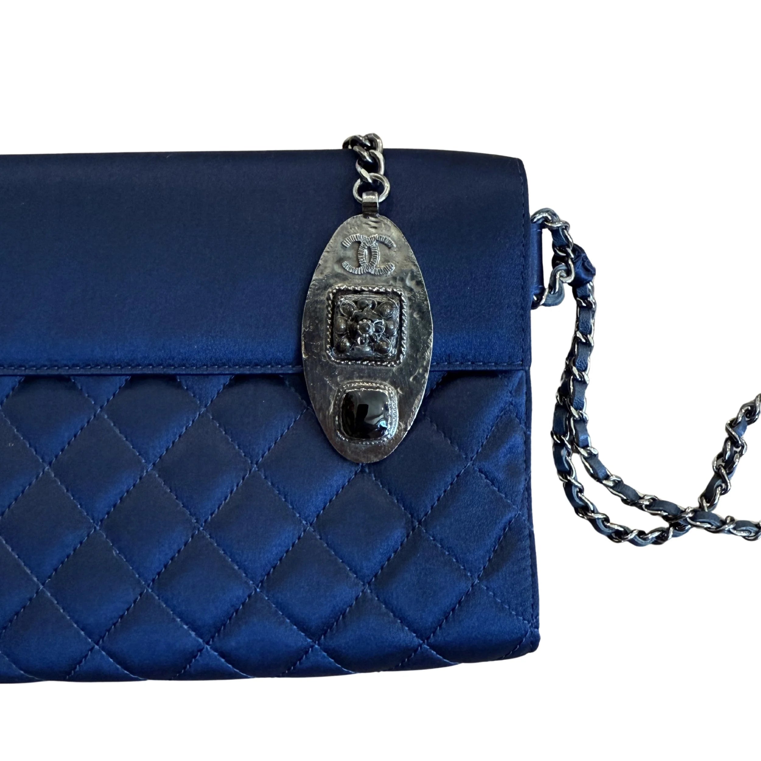 Rare Navy Satin Chanel Clutch