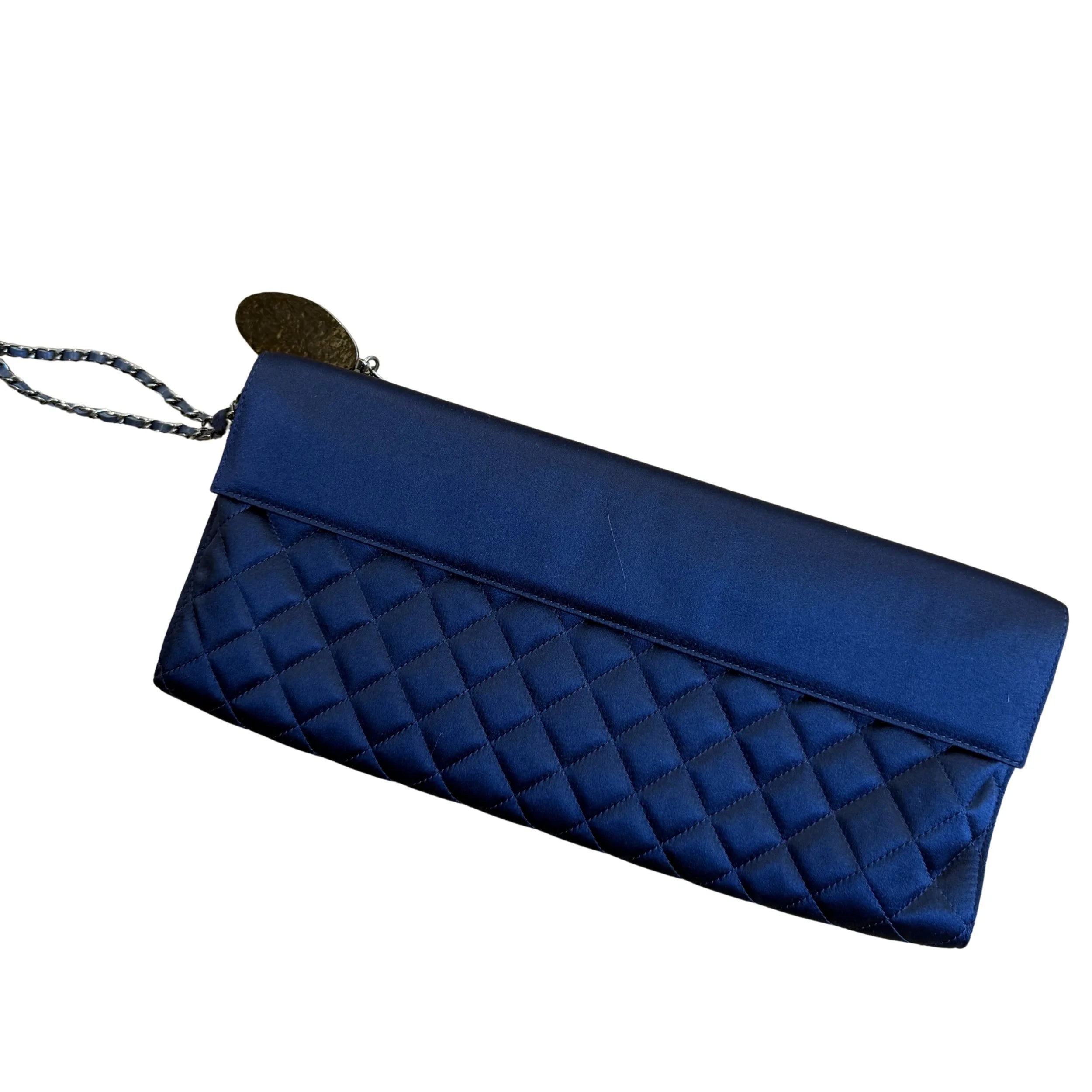 Rare Navy Satin Chanel Clutch