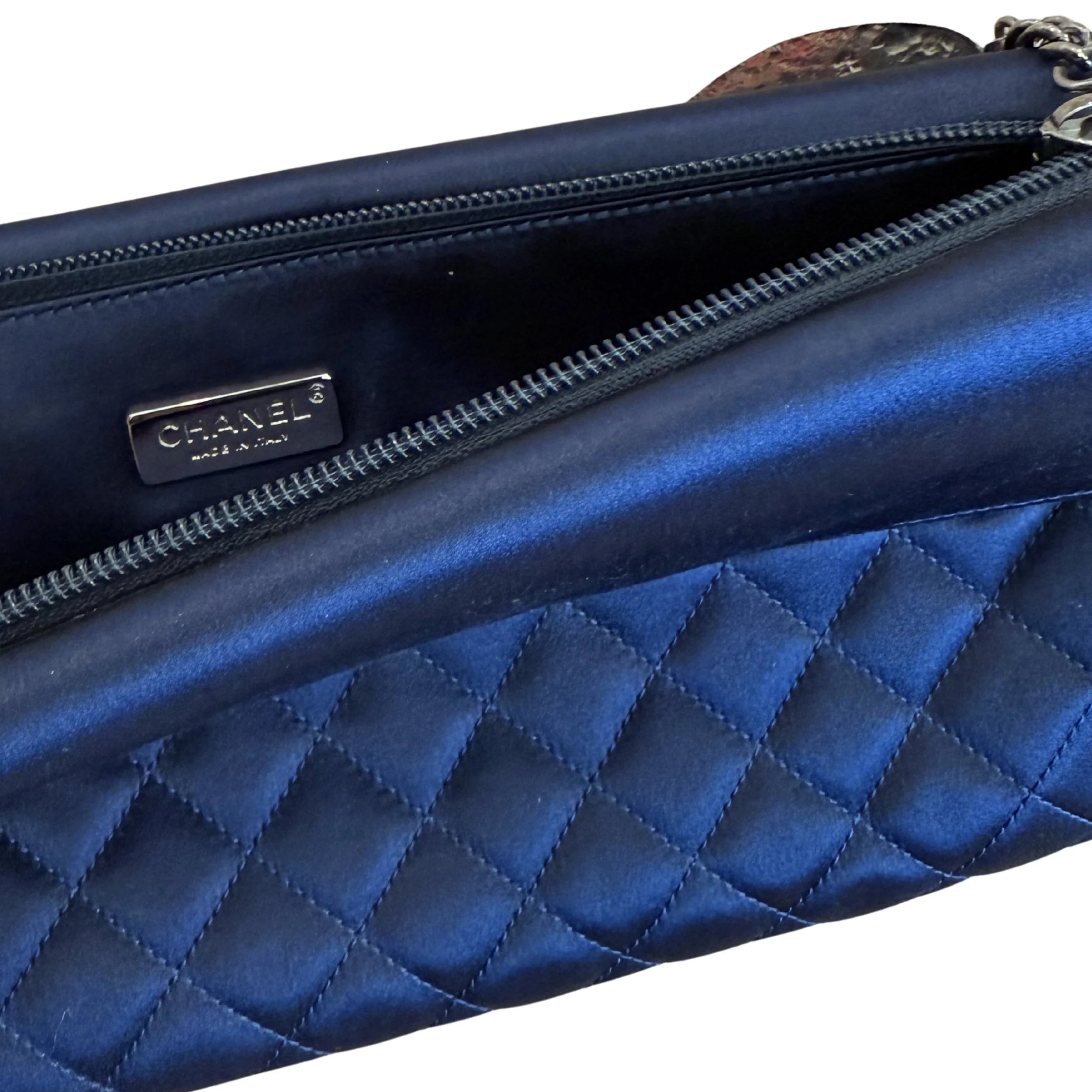 Rare Navy Satin Chanel Clutch