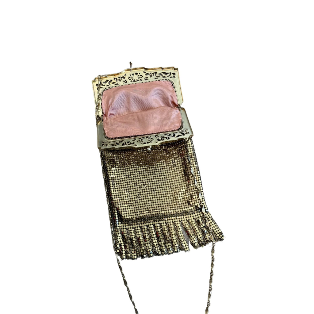 Whiting and Davis Gold Metal Minaudière Vintage Bag