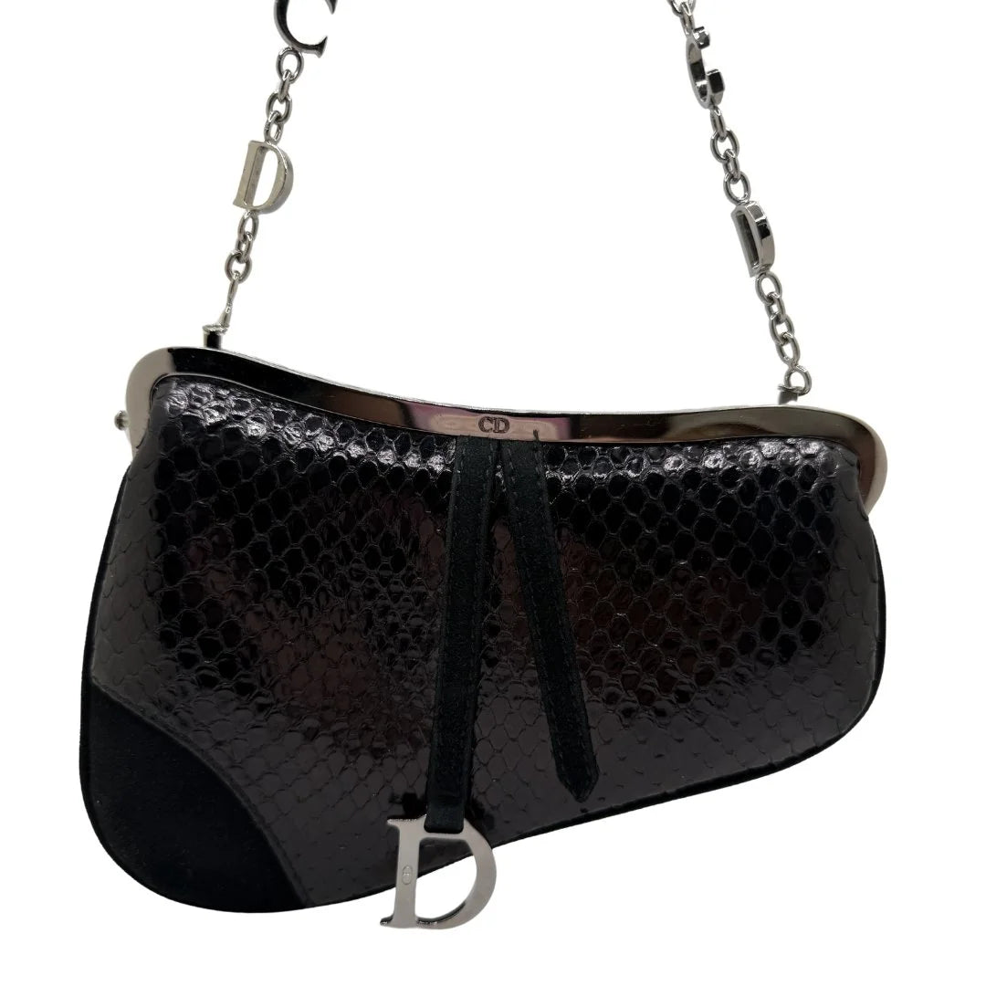 DIOR PYTHON MINI SADDLE CLUTCH