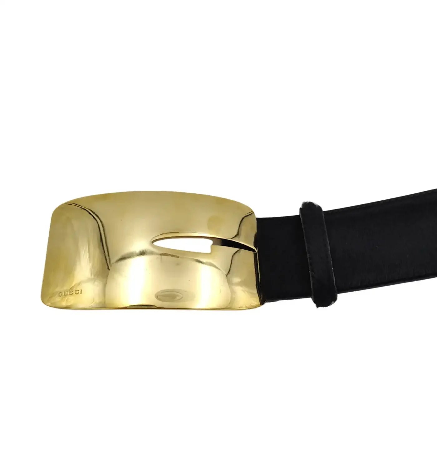 Gucci F/W 1996 Black Pony Hair Golden Logo Buckle Belt