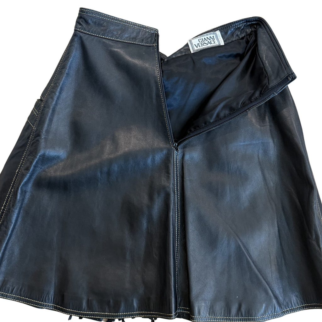 Gianni Versace AW1992 Black Leather Fringe Skirt