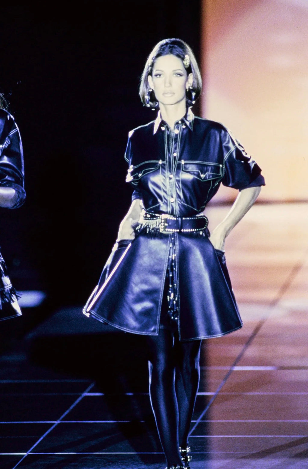 Gianni Versace AW1992 Black Leather Fringe Skirt