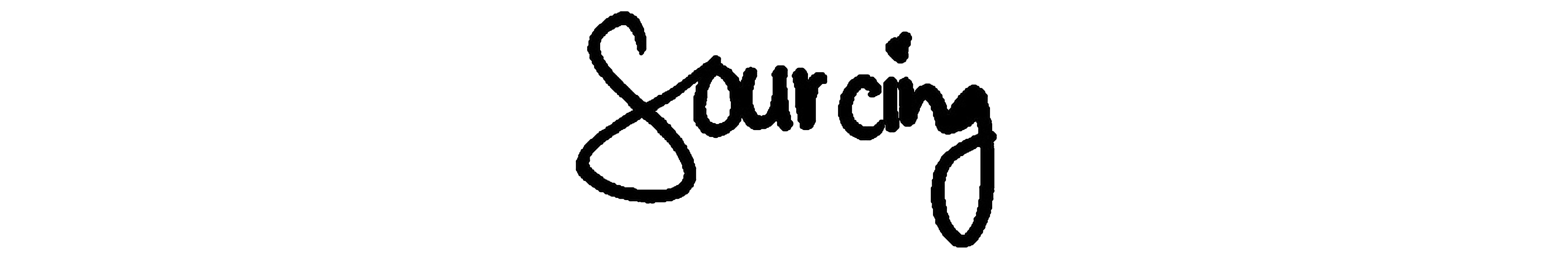 The word 'Sourcing' written in a cursive font on a white background